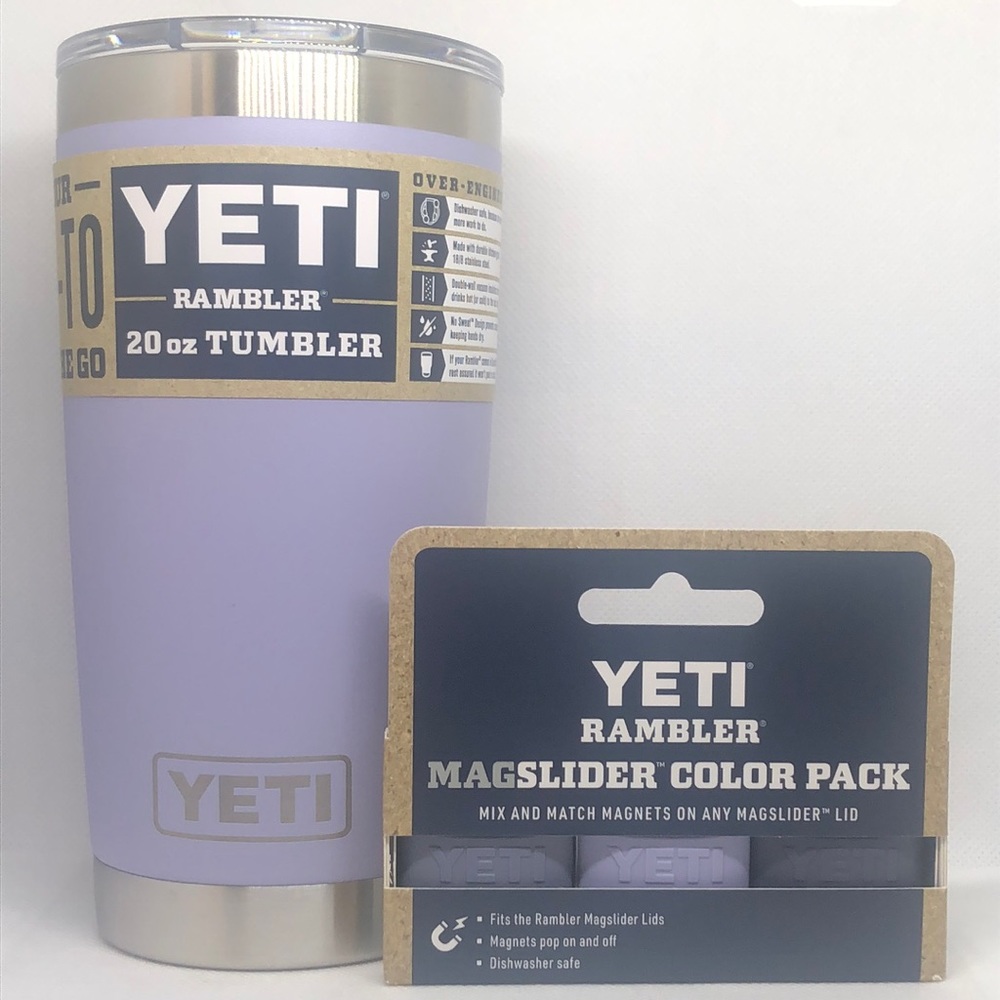 💜 Yeti Rambler Tumbler Cosmic Lilac 20oz & Magslider Color 3 Pack NWT 💜